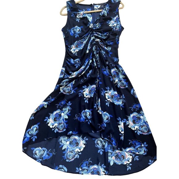 Halogen Navy Blue Floral Ruched Midi Dress M - Picture 10 of 16